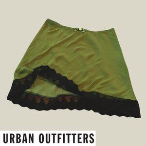 Urban Outfitters lace trim mini silk slip skirt in green (L)